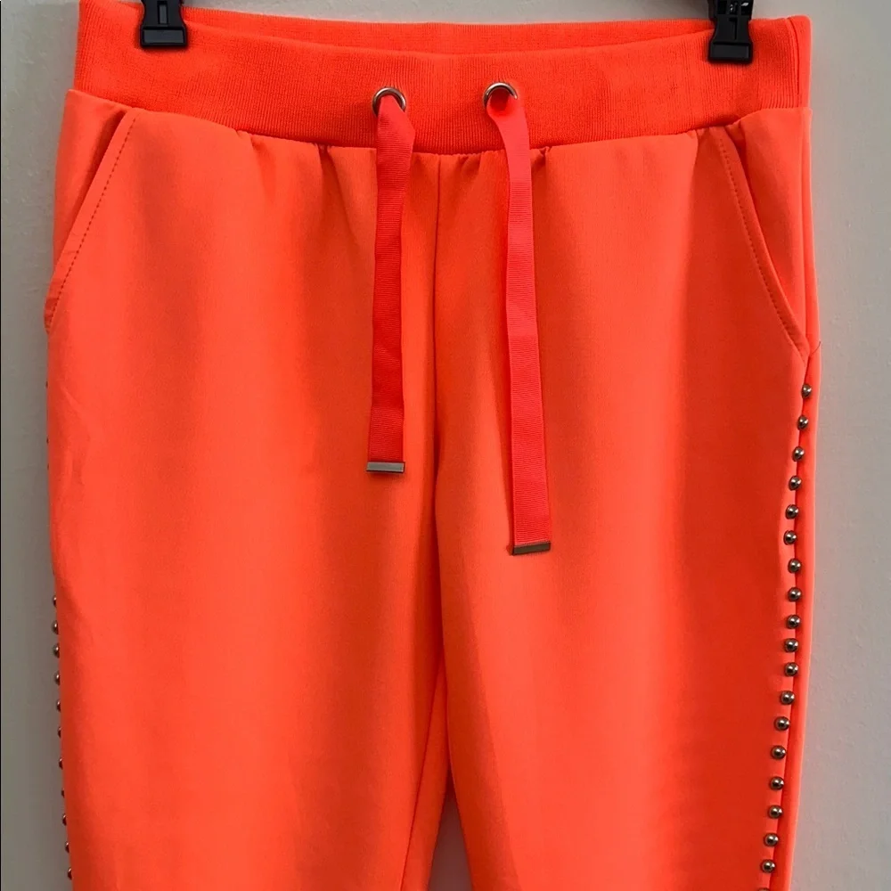 Women's Orange Studded Moto Jogger Set